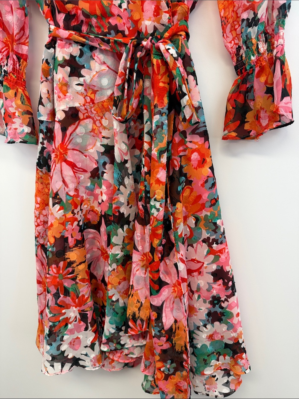 Tahari Arthur S. Levine Pink Multi Floral Faux Wrap Midi Dress Size 12 - Picture 6 of 10